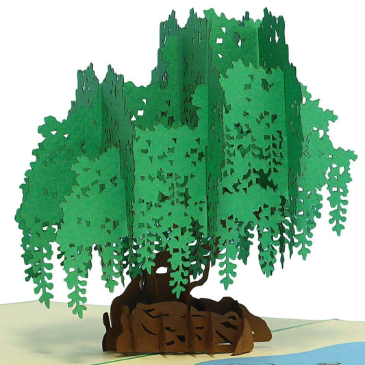 Pop Up Karte 3D Trauerweide Teich – Grußkarte Geburtstag & Naturliebhaber - LINPopUp