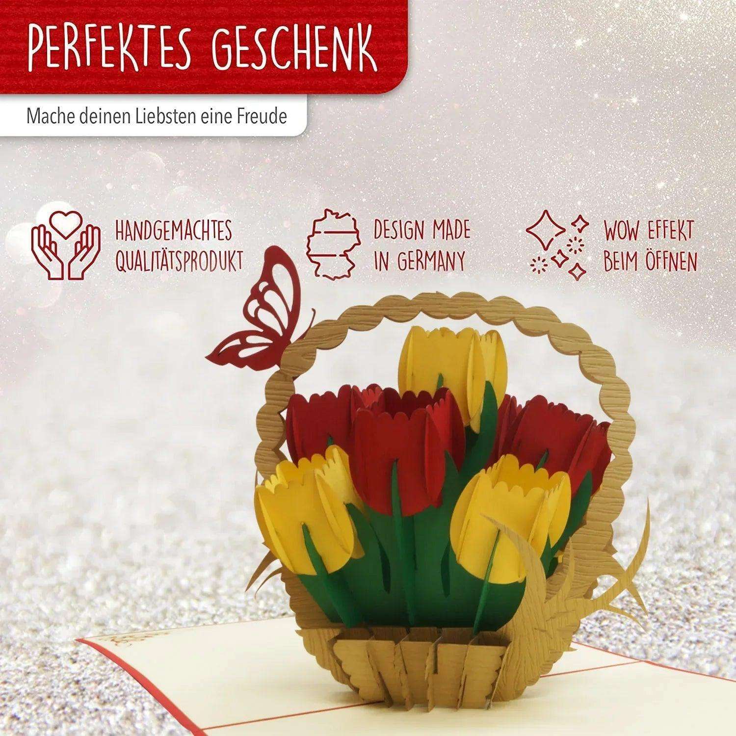 Pop Up Karte 3D Tulpen Tulpenkorb – Grußkarte Geburtstag & Muttertag - LINPopUp