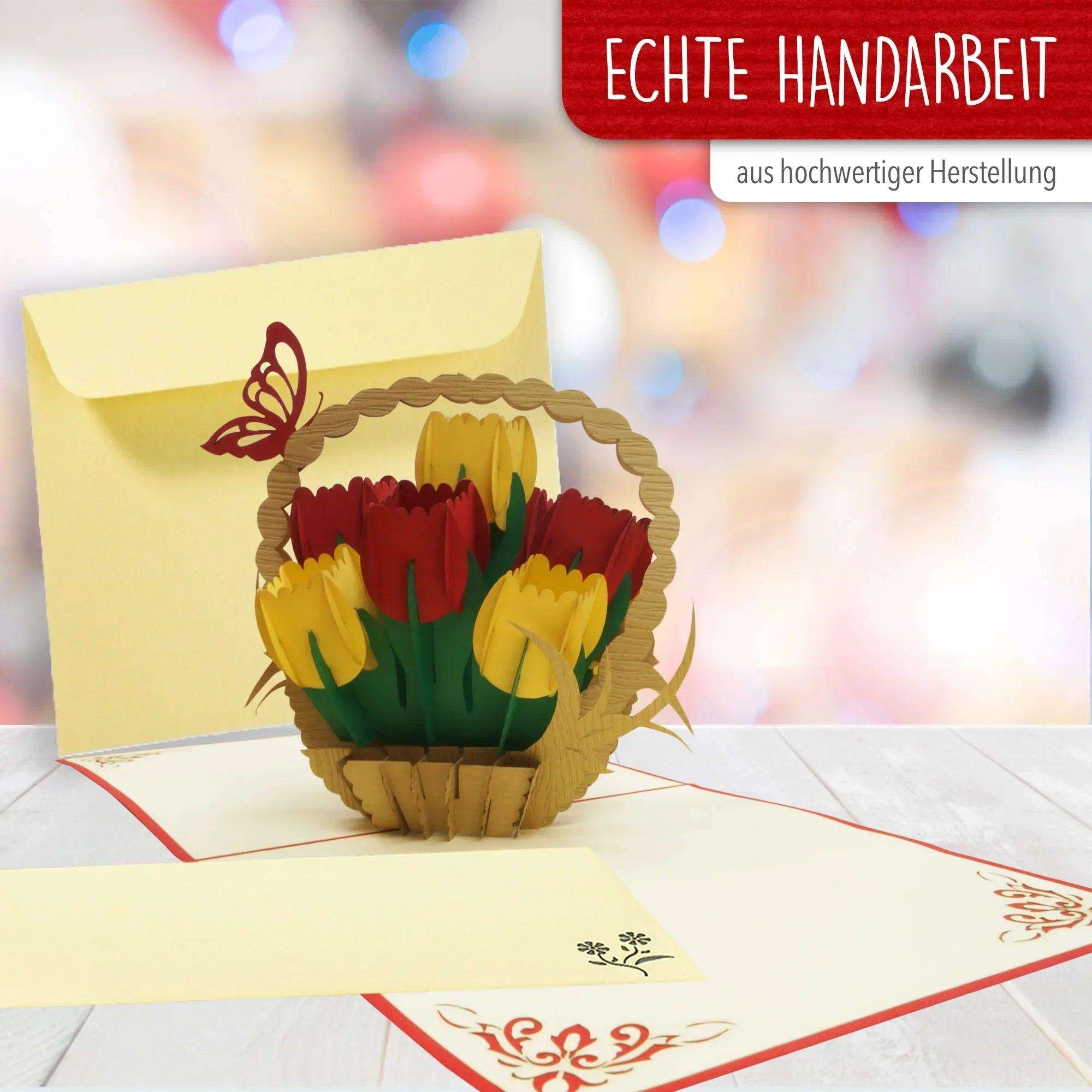 Pop Up Karte 3D Tulpen Tulpenkorb – Grußkarte Geburtstag & Muttertag - LINPopUp