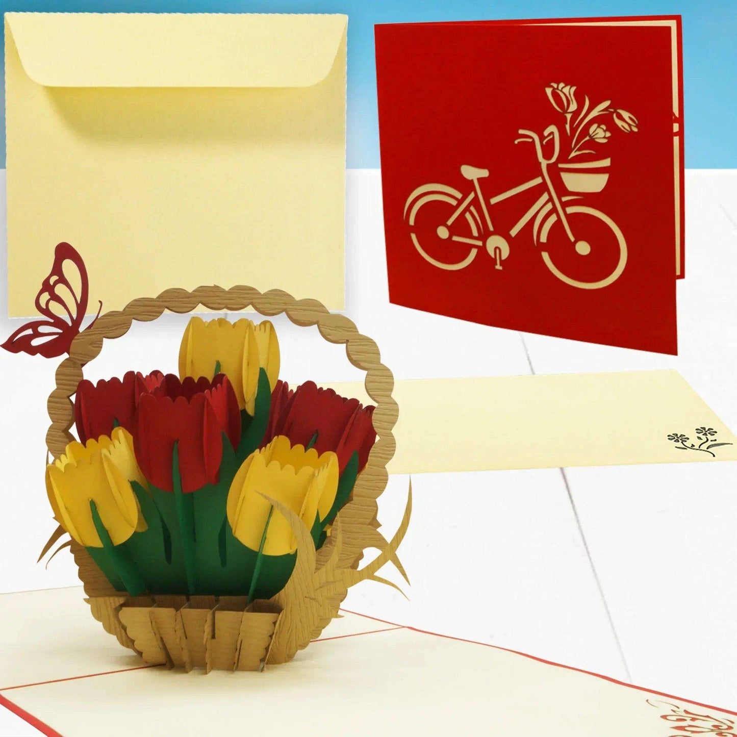 Pop Up Karte 3D Tulpen Tulpenkorb – Grußkarte Geburtstag & Muttertag - LINPopUp