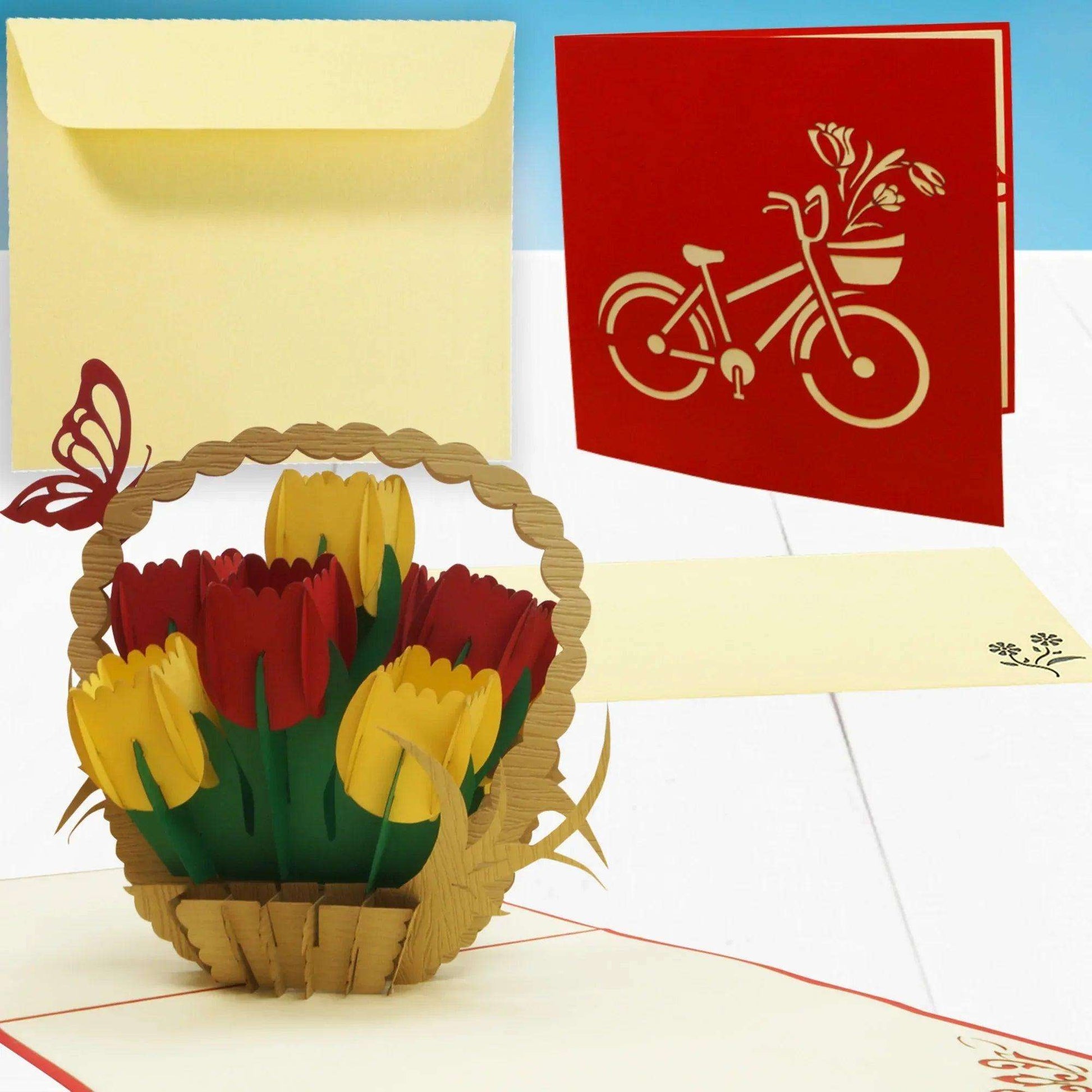Pop Up Karte 3D Tulpen Tulpenkorb – Grußkarte Geburtstag & Muttertag - LINPopUp