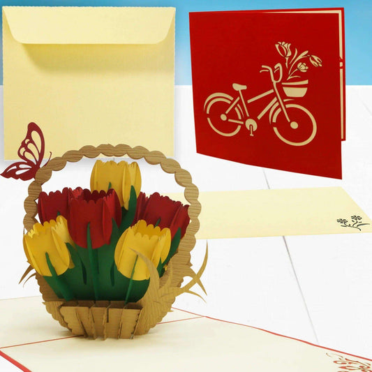 Pop Up Karte 3D Tulpen Tulpenkorb – Grußkarte Geburtstag & Muttertag - LINPopUp