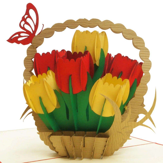 Pop Up Karte 3D Tulpen Tulpenkorb – Grußkarte Geburtstag & Muttertag - LINPopUp