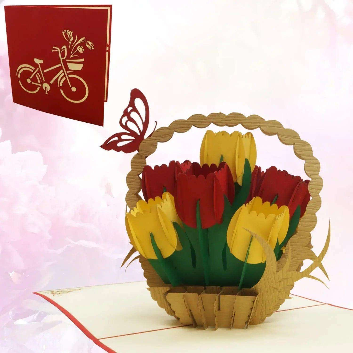 Pop Up Karte 3D Tulpen Tulpenkorb – Grußkarte Geburtstag & Muttertag - LINPopUp