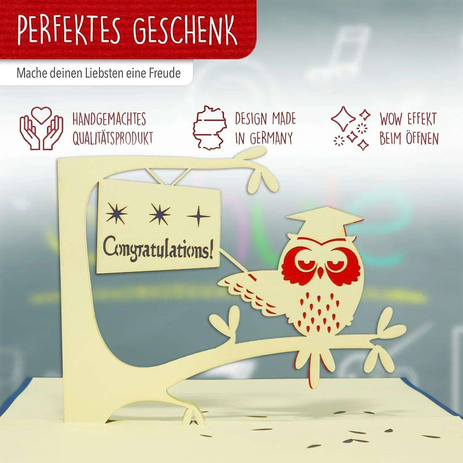 3D Pop-Up Karte Uhu Doktorhut Congratulations, N230 LINPopUp N230