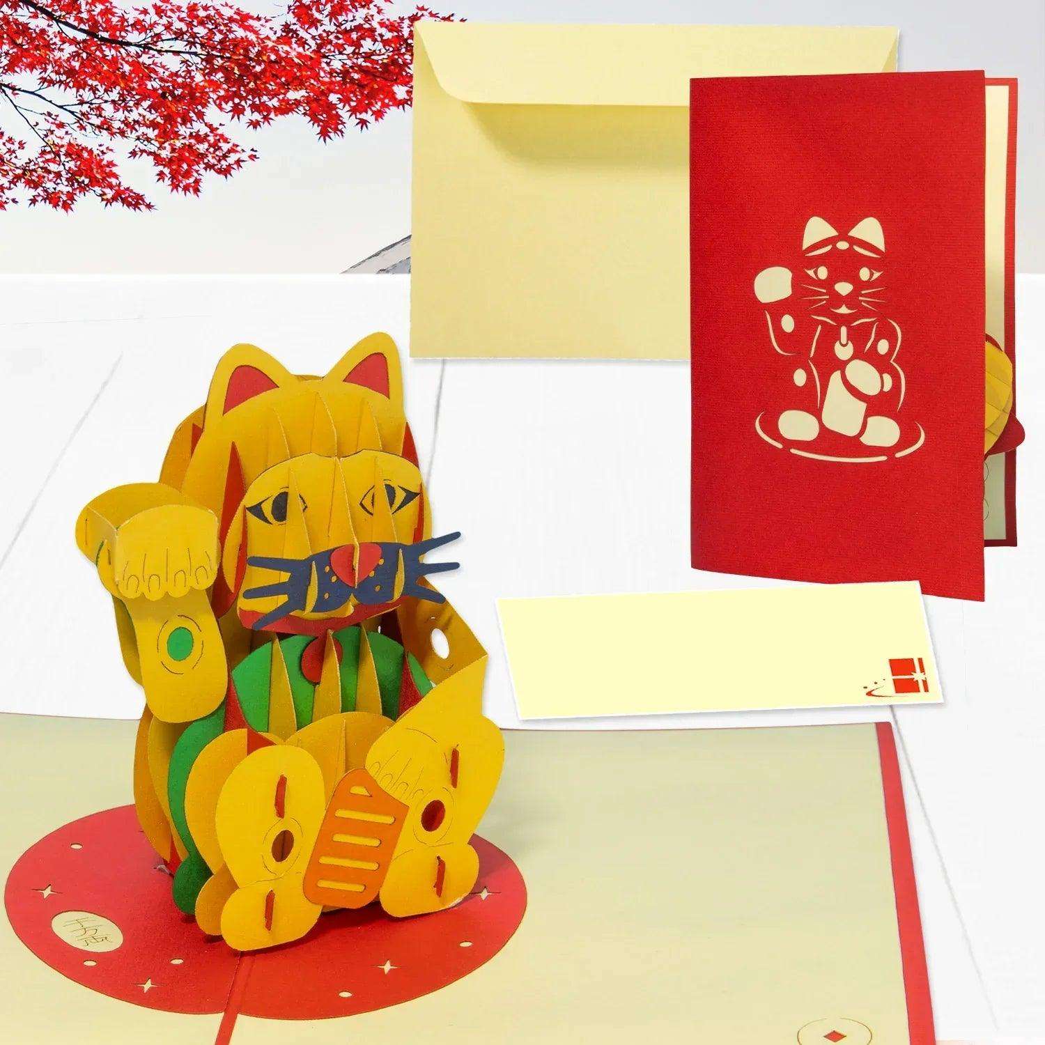3D Pop-Up Karte Winkekatze Glücksbringer, N308 LINPopUp N308