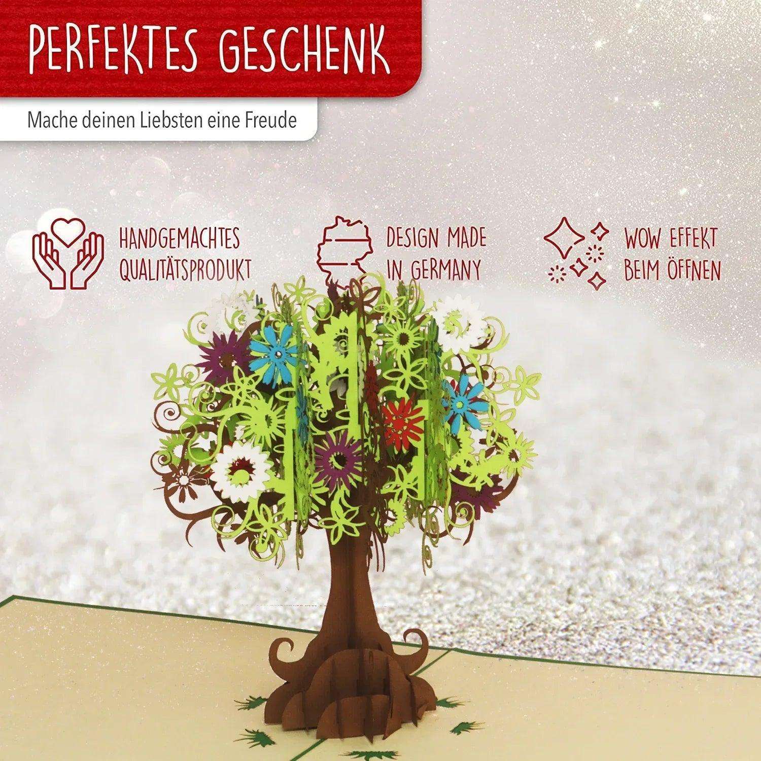 Pop Up Karte 3D Wunschbaum Blumen – Grußkarte Geburtstag & Muttertag - LINPopUp