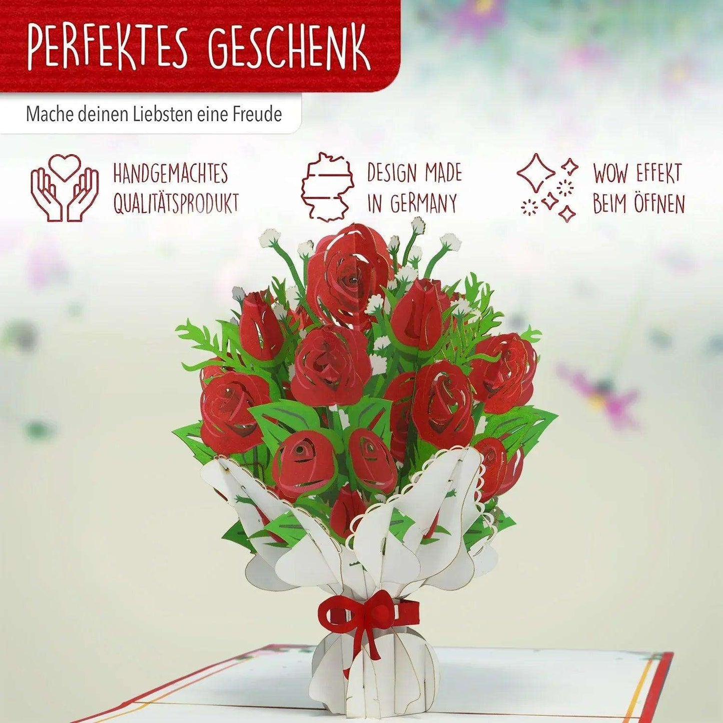3D Pop-Up Karte Blumenkarte, Rosen, N506 - LINPopUp