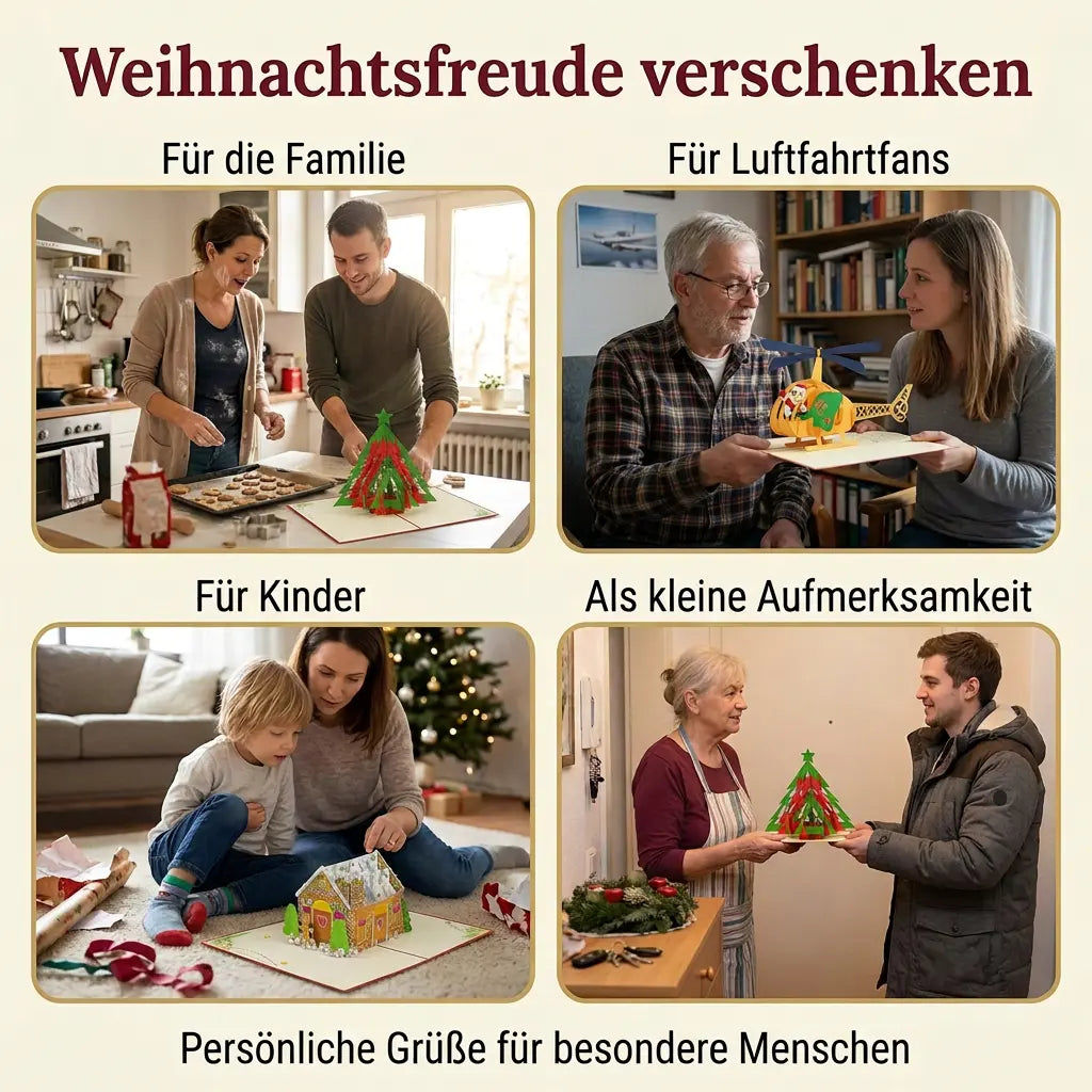 Weihnachtskarten werden beim Backen, bei einem Besuch, beim Auspacken mit einem Kind und als kleine Aufmerksamkeit an der Haustür verschenkt