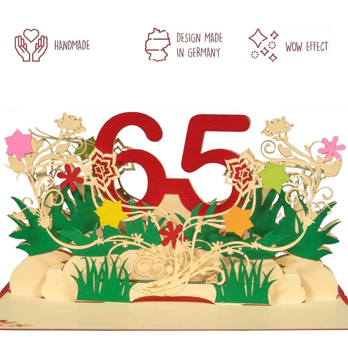 Pop-Up-Karte zum Geburtstag – Zahl 65, Geburtstagseinladung & Jubiläum, N324