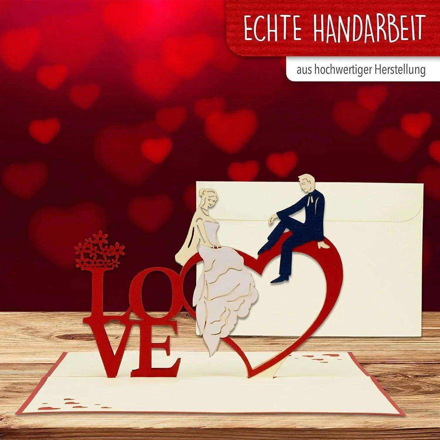 Hochzeitskarte Pop Up 3D - Glückwunschkarte zur Hochzeit, Brautpaar, Herz, N254 LINPopUp N254