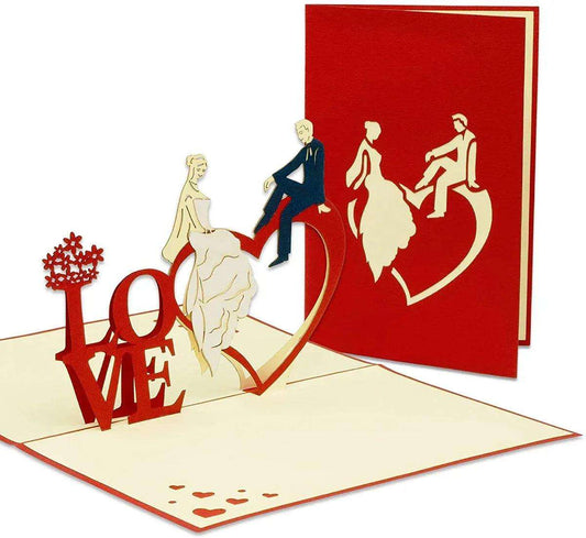 Hochzeitskarte Pop Up 3D - Glückwunschkarte zur Hochzeit, Brautpaar, Herz, N254 LINPopUp N254