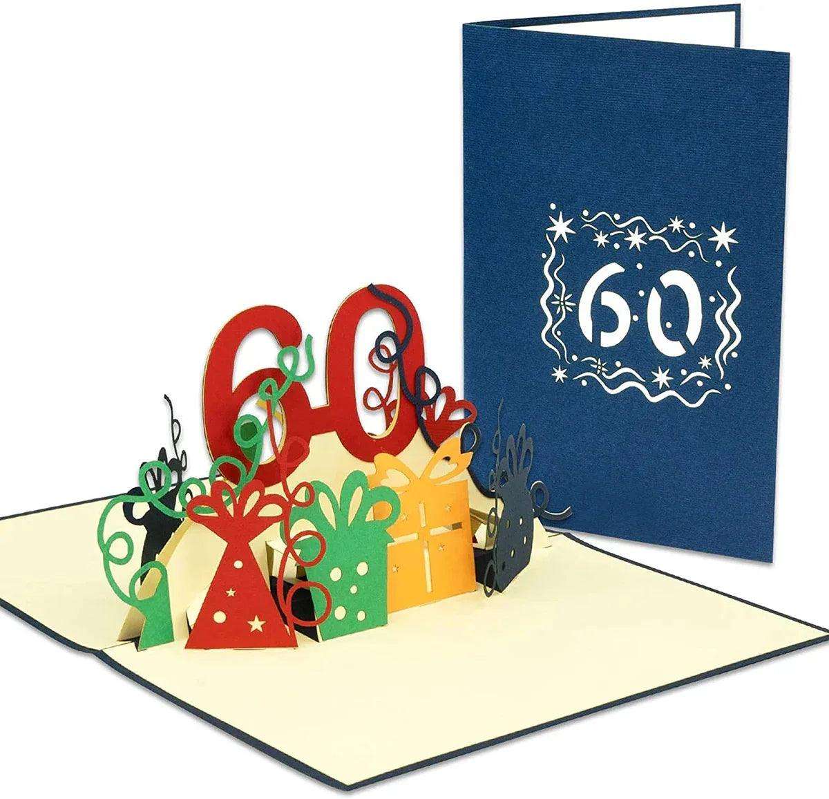 Pop-Up-Karte zum Geburtstag – Zahl 60, Geburtstagseinladung & Jubiläum, N23 - LINPopUp