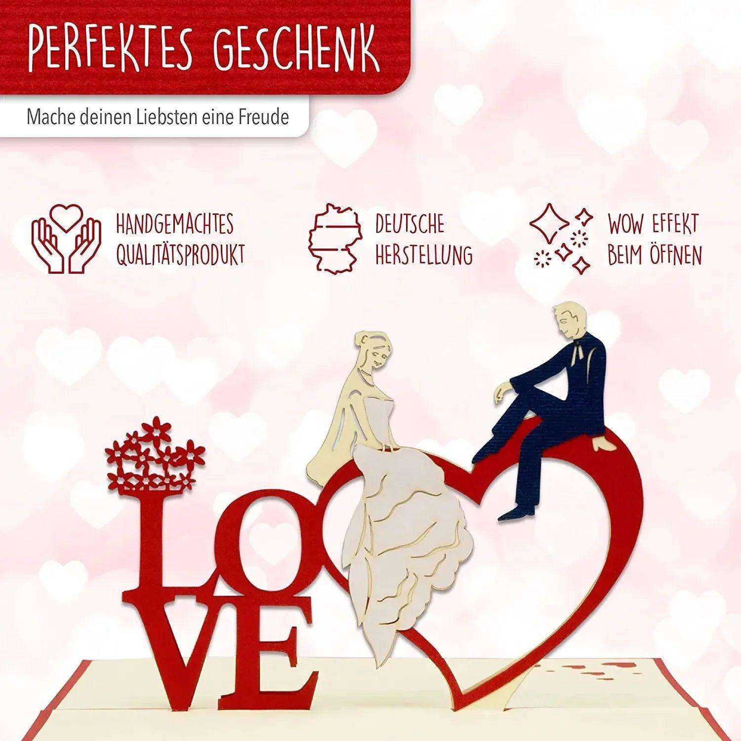 Hochzeitskarte Pop Up 3D - Glückwunschkarte zur Hochzeit, Brautpaar, Herz, N254 LINPopUp N254