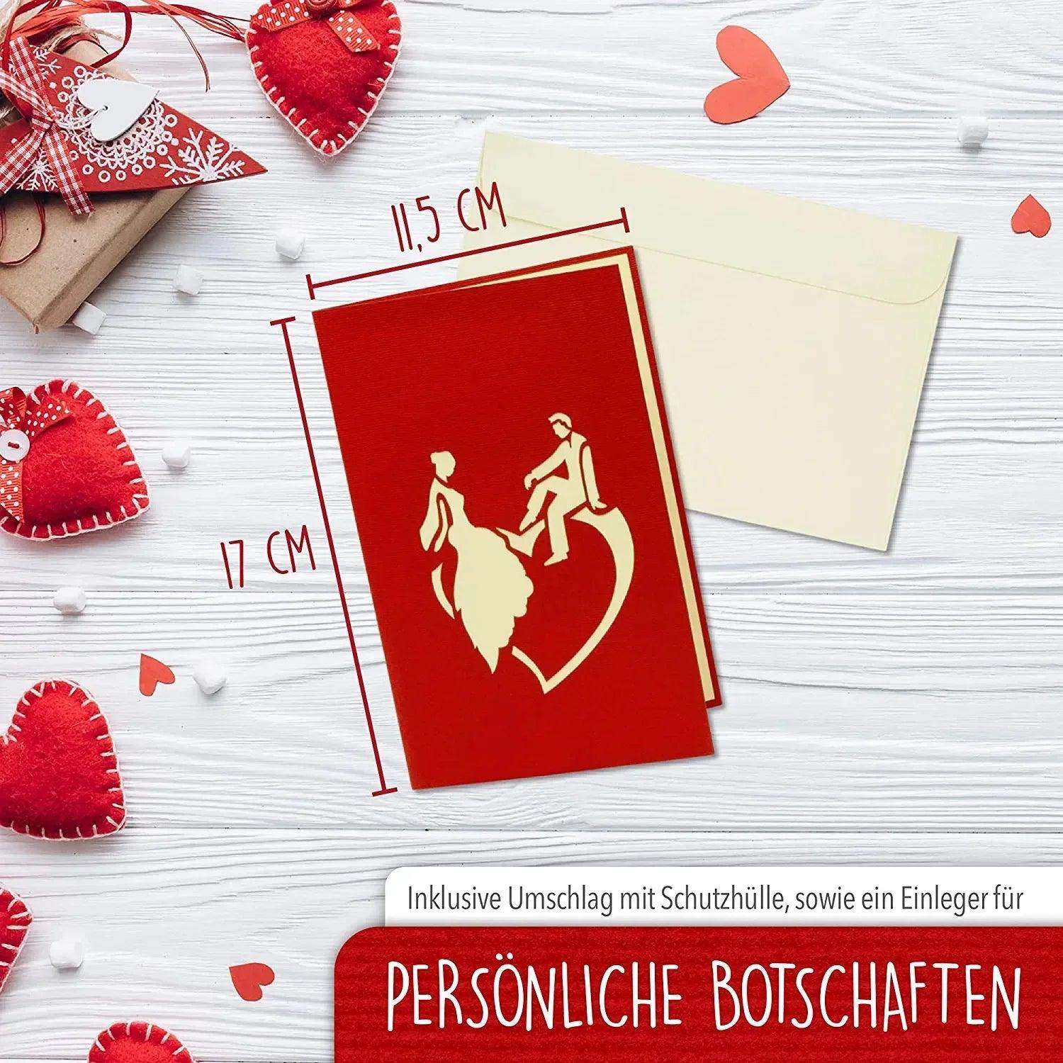 Hochzeitskarte Pop Up 3D - Glückwunschkarte zur Hochzeit, Brautpaar, Herz, N254 LINPopUp N254