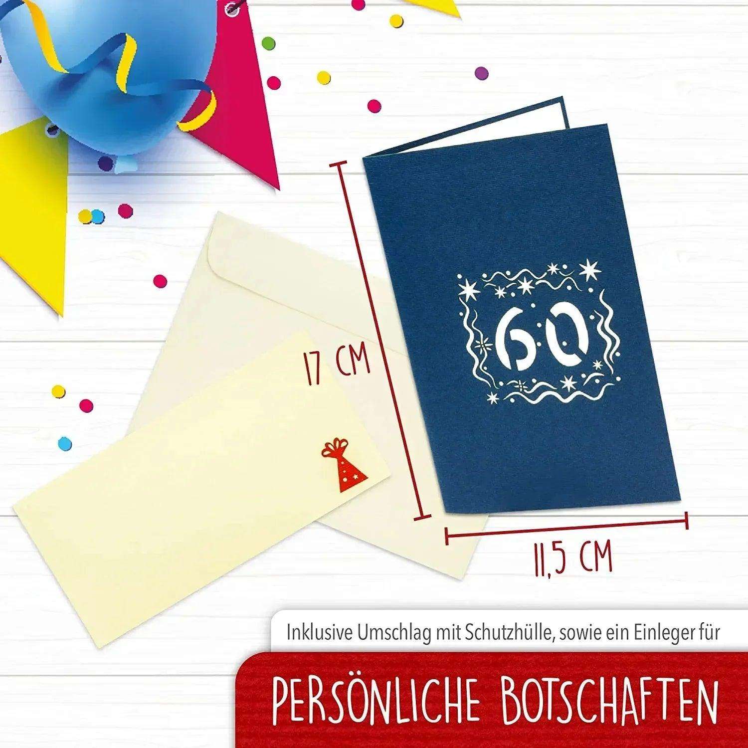 Pop-Up-Karte zum Geburtstag – Zahl 60, Geburtstagseinladung & Jubiläum, N23 - LINPopUp
