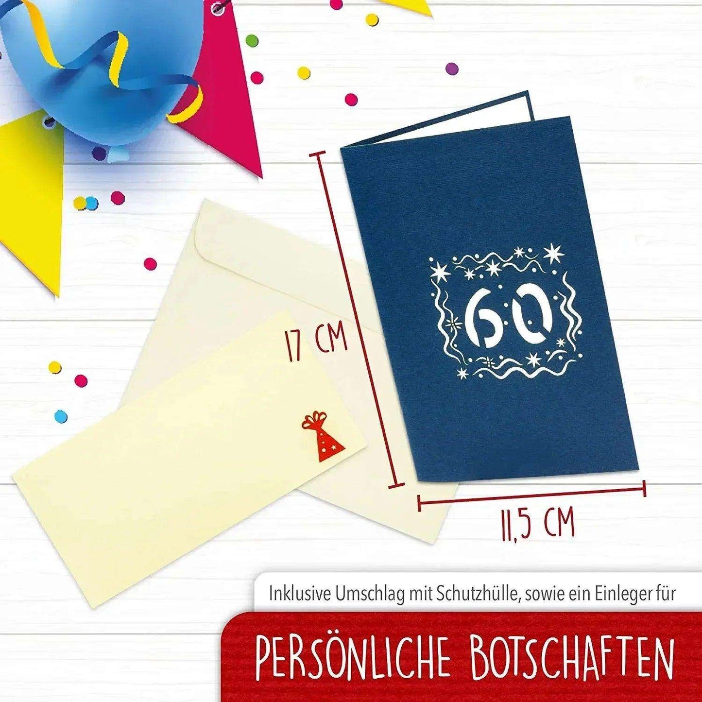 Pop-Up-Karte zum Geburtstag – Zahl 60, Geburtstagseinladung & Jubiläum, N23 - LINPopUp