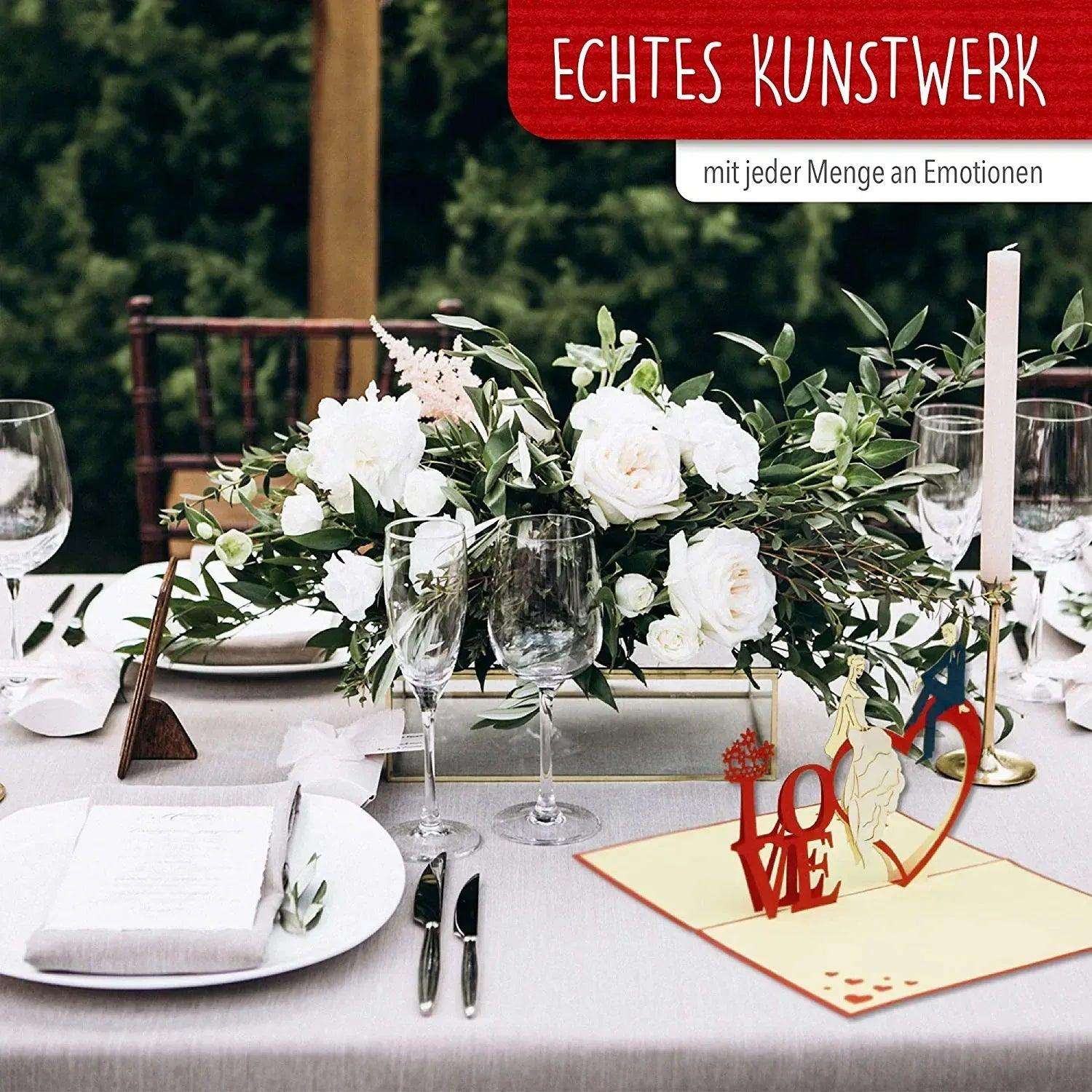 Hochzeitskarte Pop Up 3D - Glückwunschkarte zur Hochzeit, Brautpaar, Herz, N254 LINPopUp N254