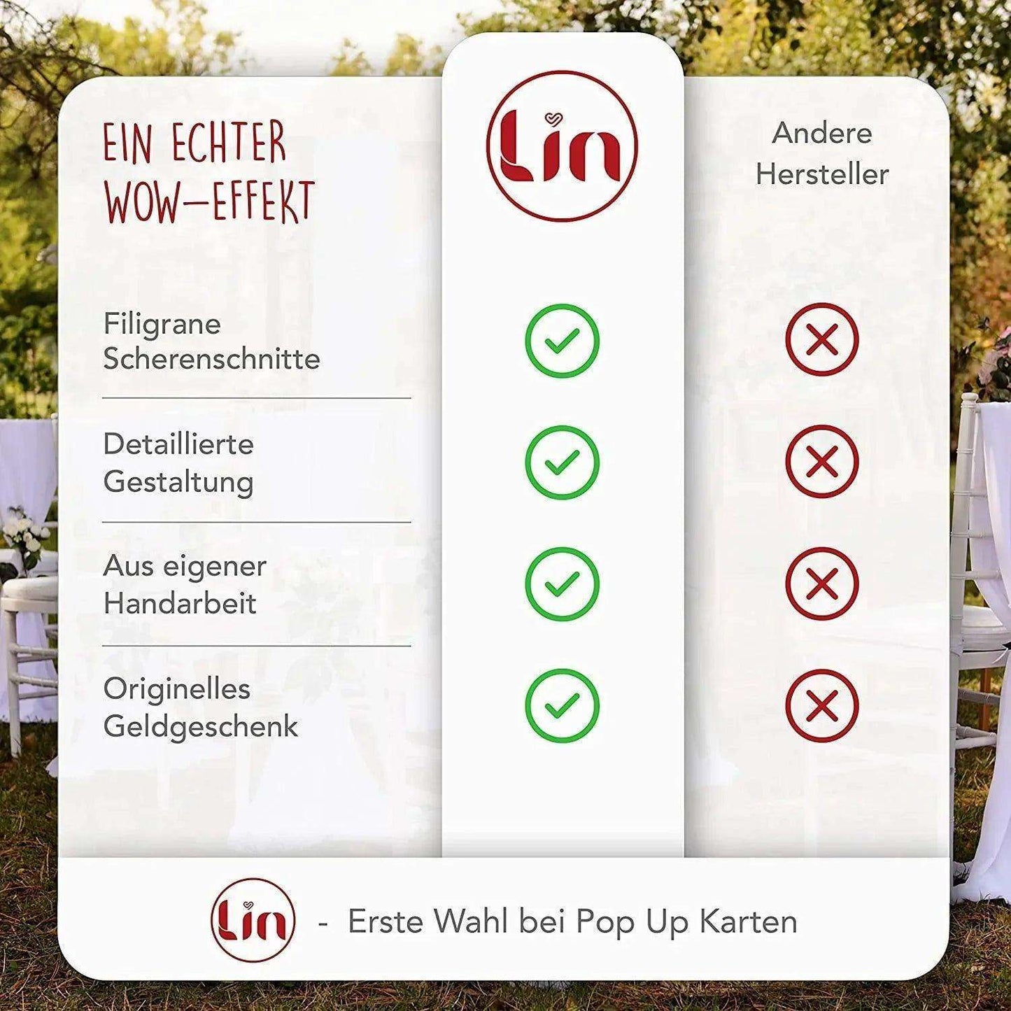 Hochzeitskarte Pop Up 3D - Glückwunschkarte zur Hochzeit, Brautpaar Altar, N290 - LINPopUp