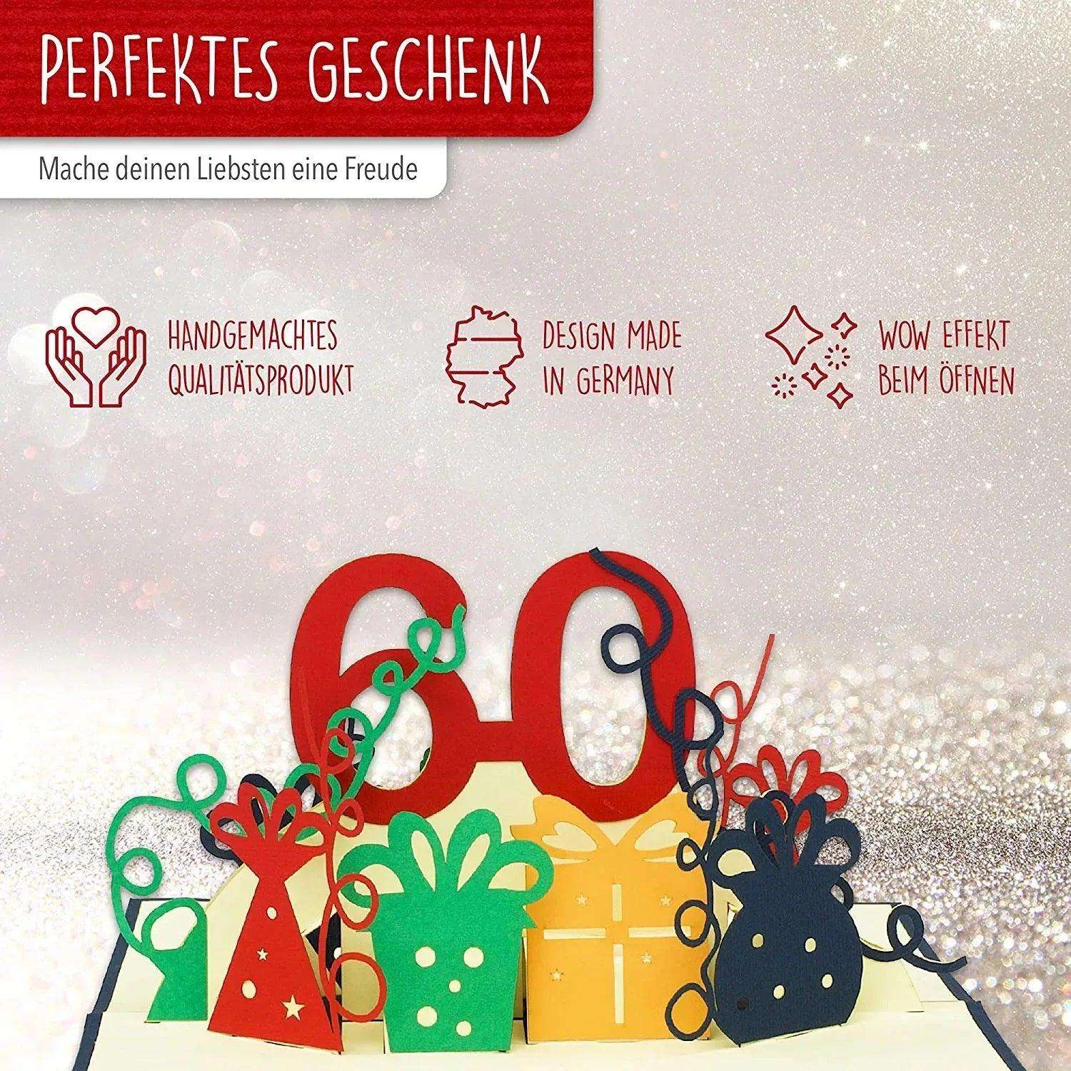 Pop-Up-Karte zum Geburtstag – Zahl 60, Geburtstagseinladung & Jubiläum, N23 - LINPopUp