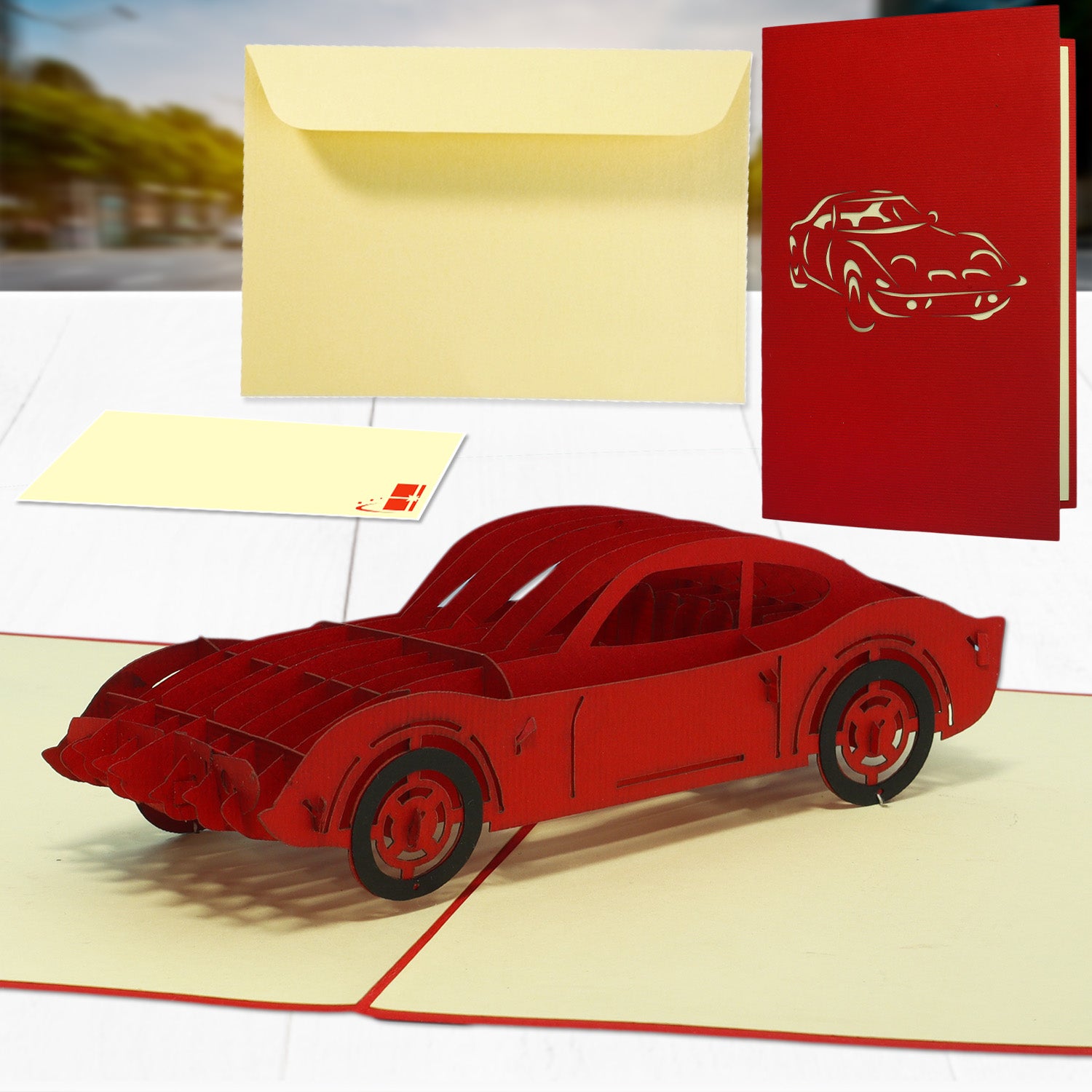 3D Pop-Up Karte Auto - Grußkarte, Geburtstagskarte, Geschenkidee Autofans, Männer, Junge & Technik-Fans, N396