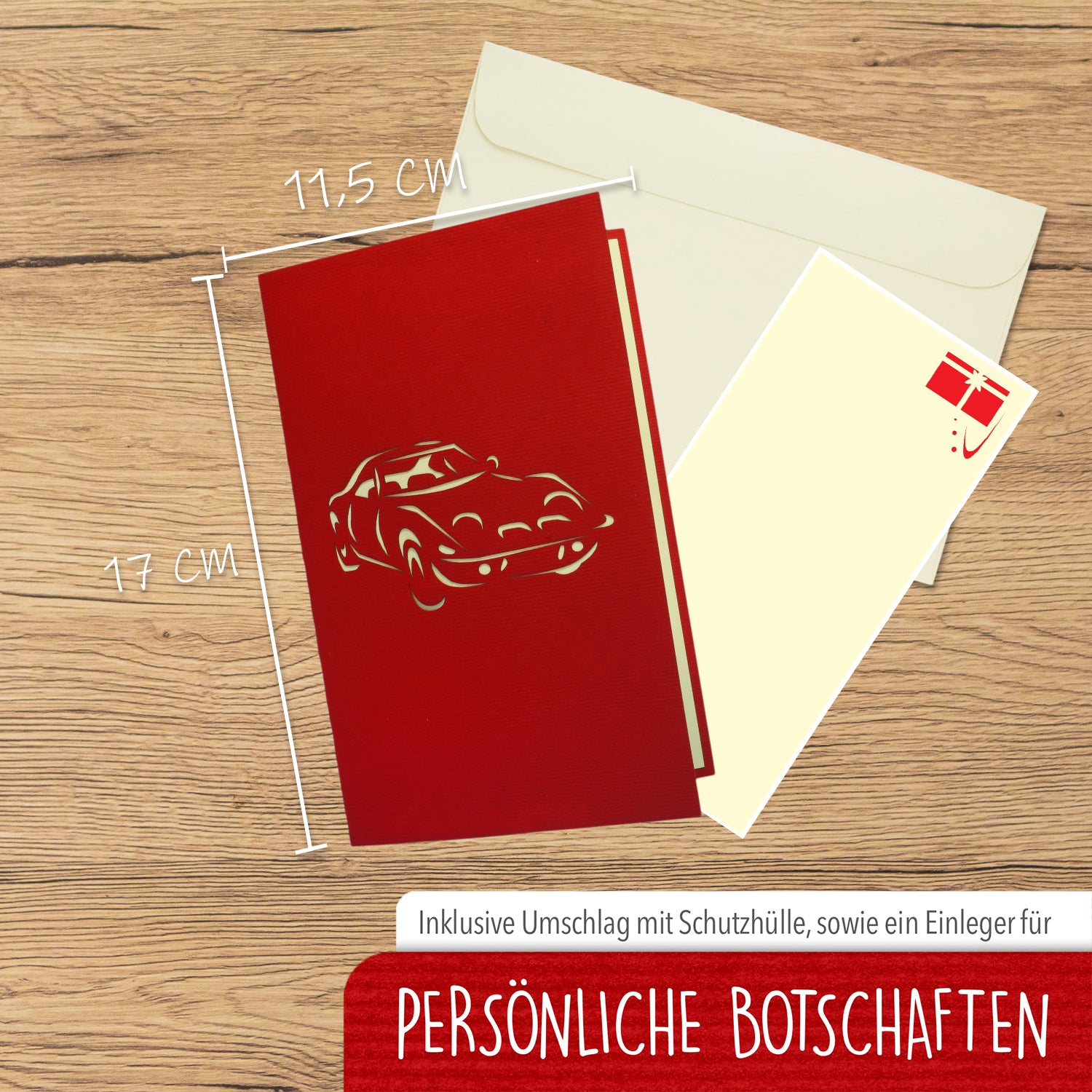 3D Pop-Up Karte Auto - Grußkarte, Geburtstagskarte, Geschenkidee Autofans, Männer, Junge & Technik-Fans, N396