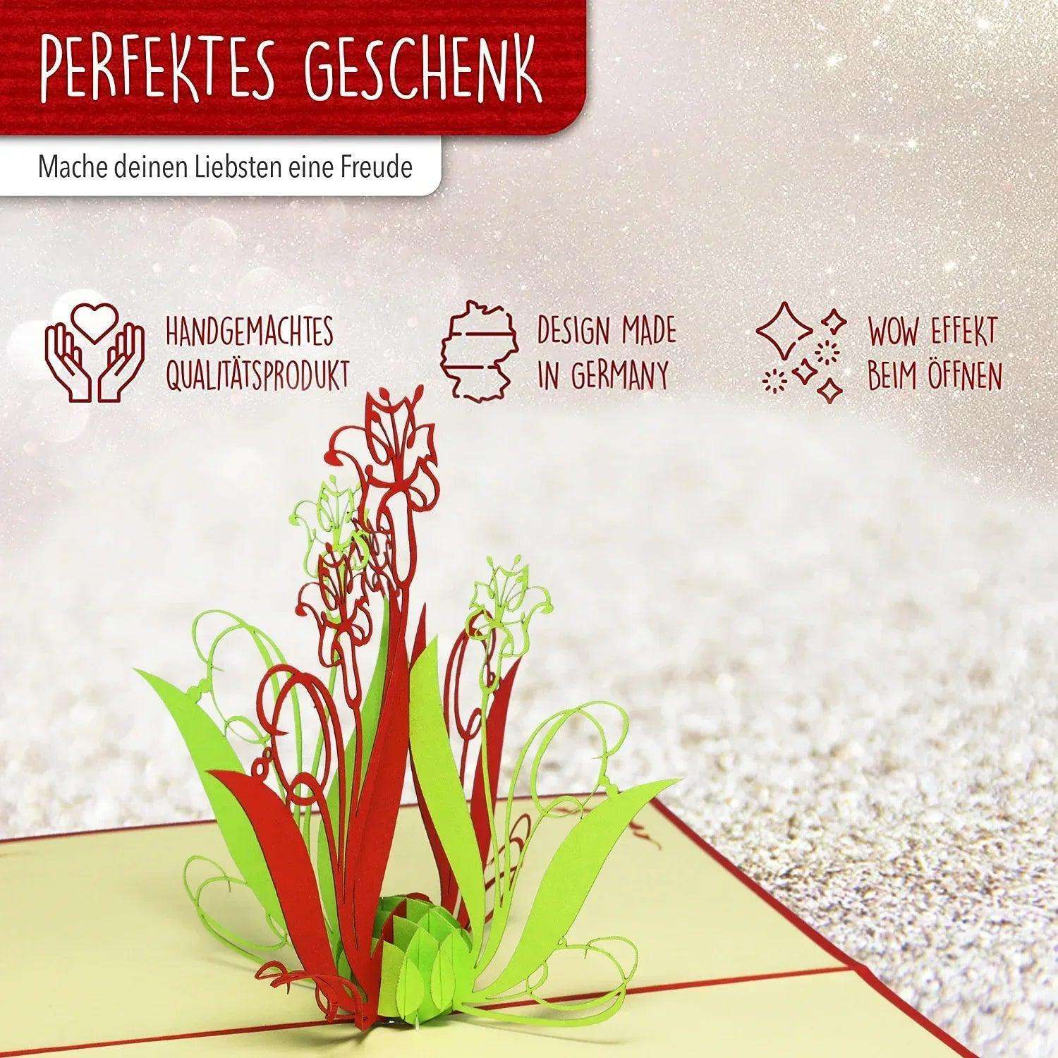 Pop Up Karte 3D Lilien Blumenstrauß Weiß – Grußkarte Geburtstag & Muttertag - LINPopUp