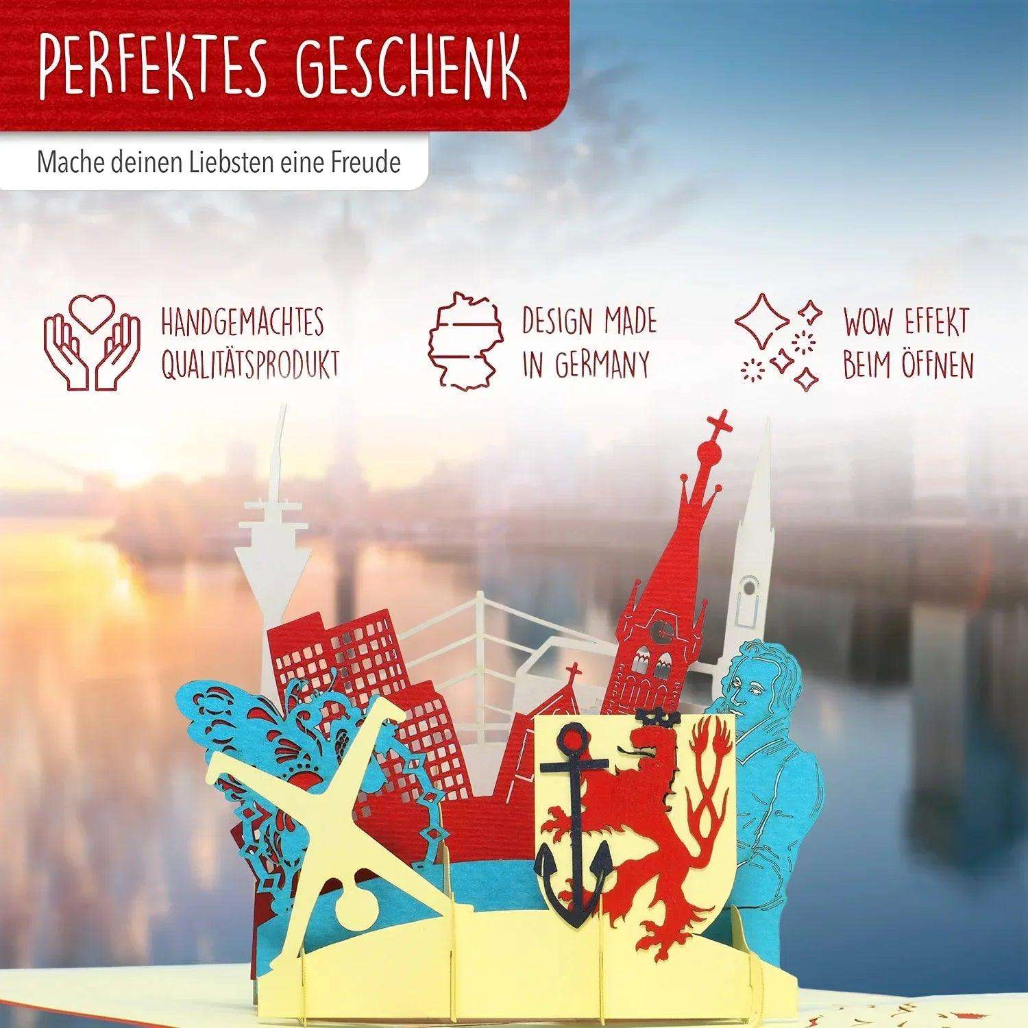 Pop-Up Karte Düsseldorf - 3D Stadtkarte Stadtbesichtigung Gutschein, N234 - LINPopUp