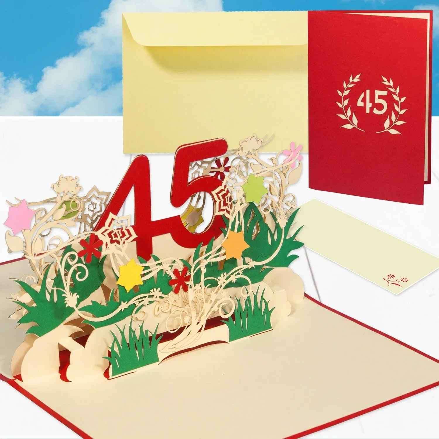 Pop-Up-Karte zum Geburtstag – Zahl 45, Geburtstagseinladung & Jubiläum, N326