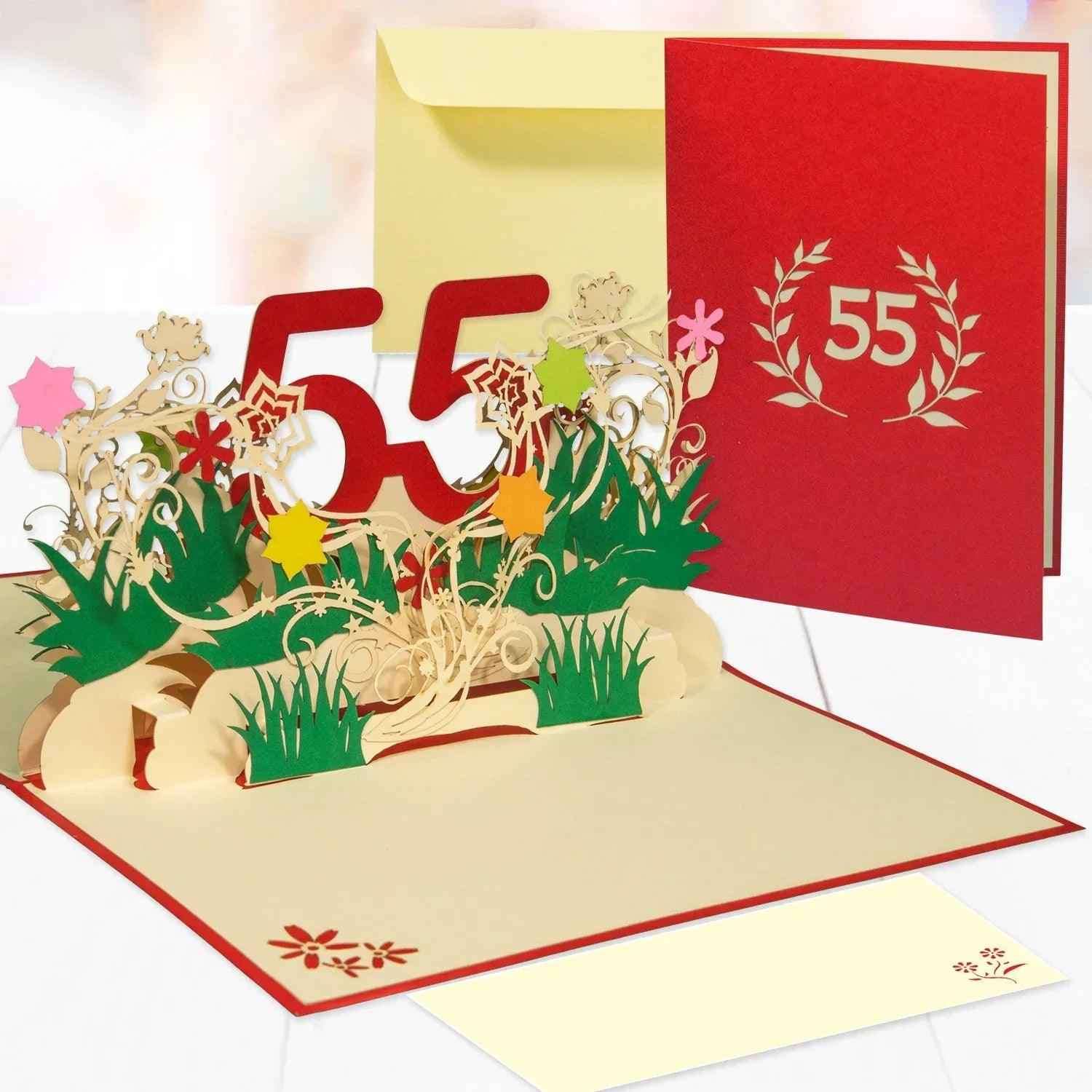 Pop-Up-Karte zum Geburtstag – Zahl 55, Geburtstagseinladung & Jubiläum, N325