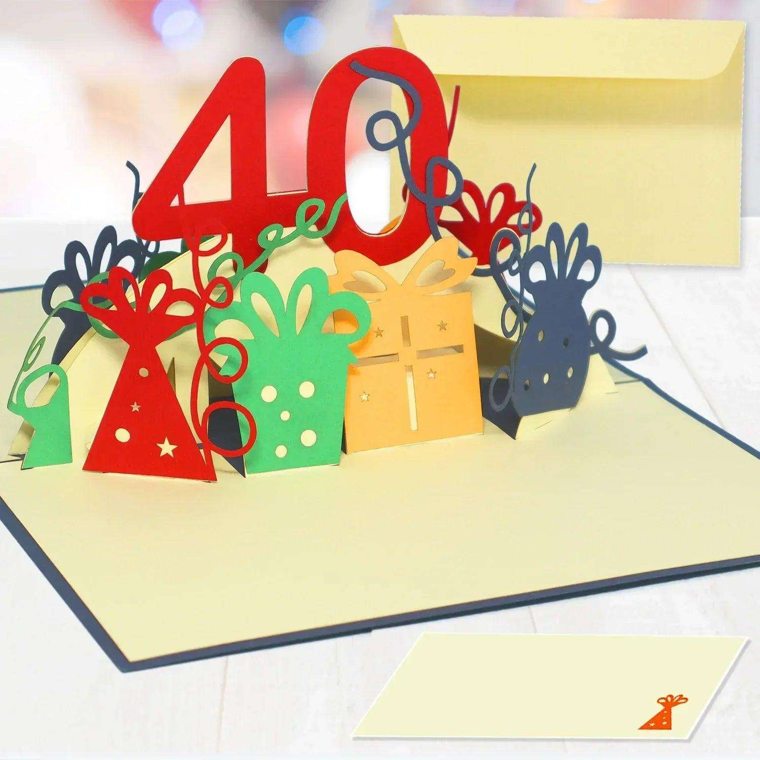 Pop-Up-Karte zum Geburtstag – Zahl 40, Geburtstagseinladung & Jubiläum, N19 LINPopUp N19
