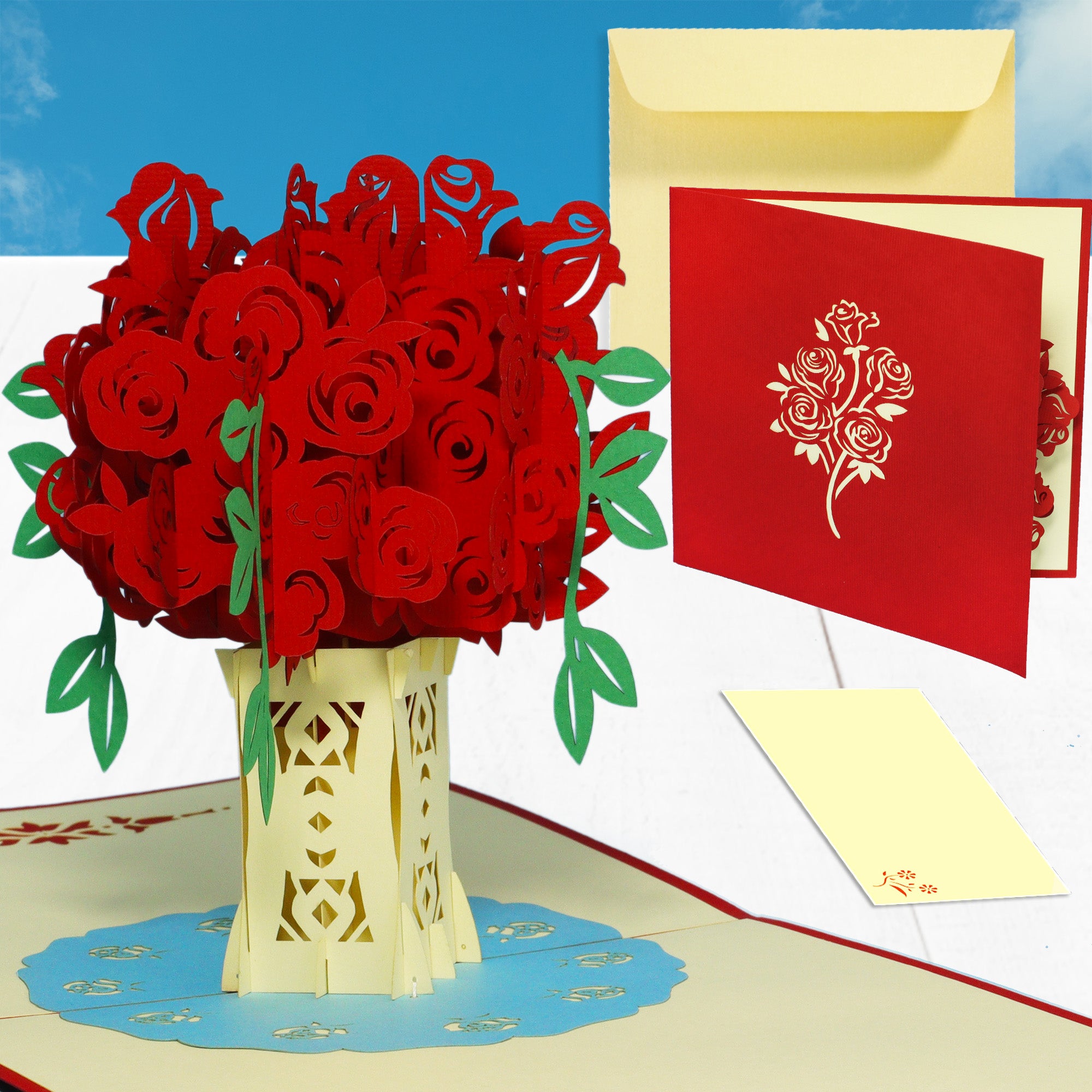 3D Pop-Up Karte Blumenkarte, Rosen, N275