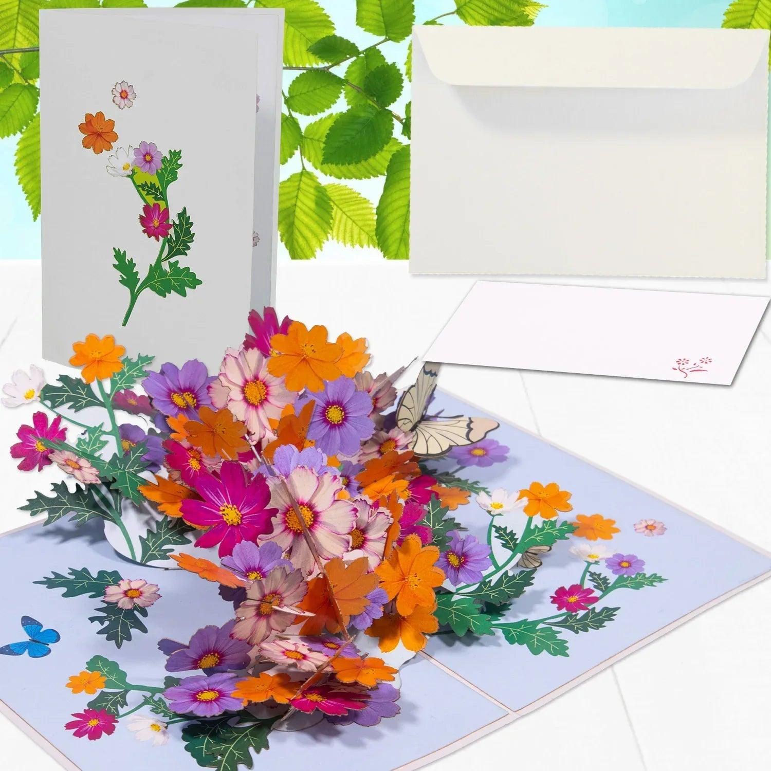 3D Pop-Up Karte Blumen, Blumenkarte, N190 - LINPopUp