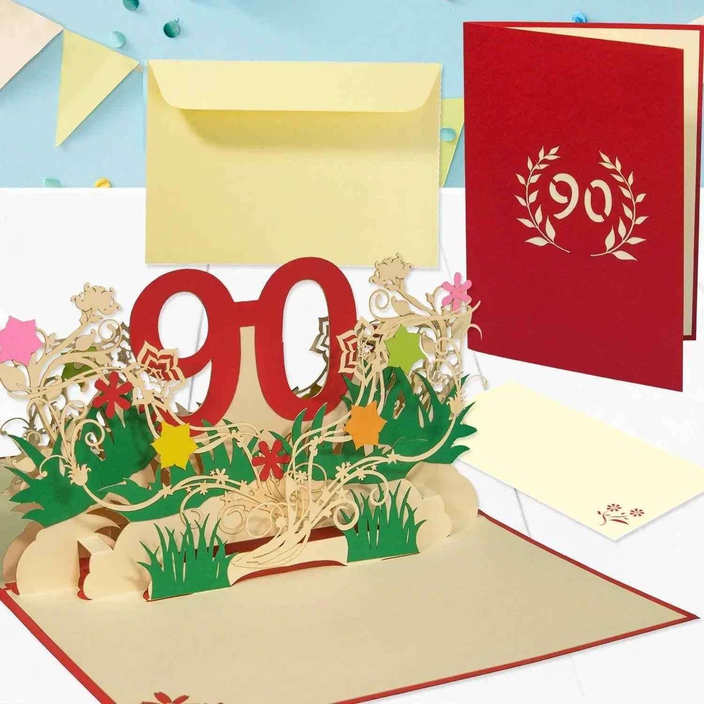 Pop-Up-Karte zum Geburtstag – Zahl 90, Geburtstagseinladung & Jubiläum, N328