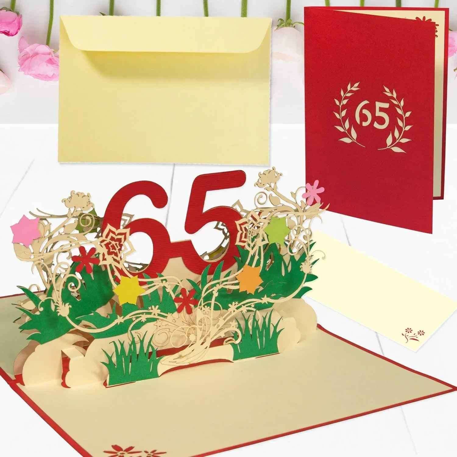 Pop-Up-Karte zum Geburtstag – Zahl 65, Geburtstagseinladung & Jubiläum, N324