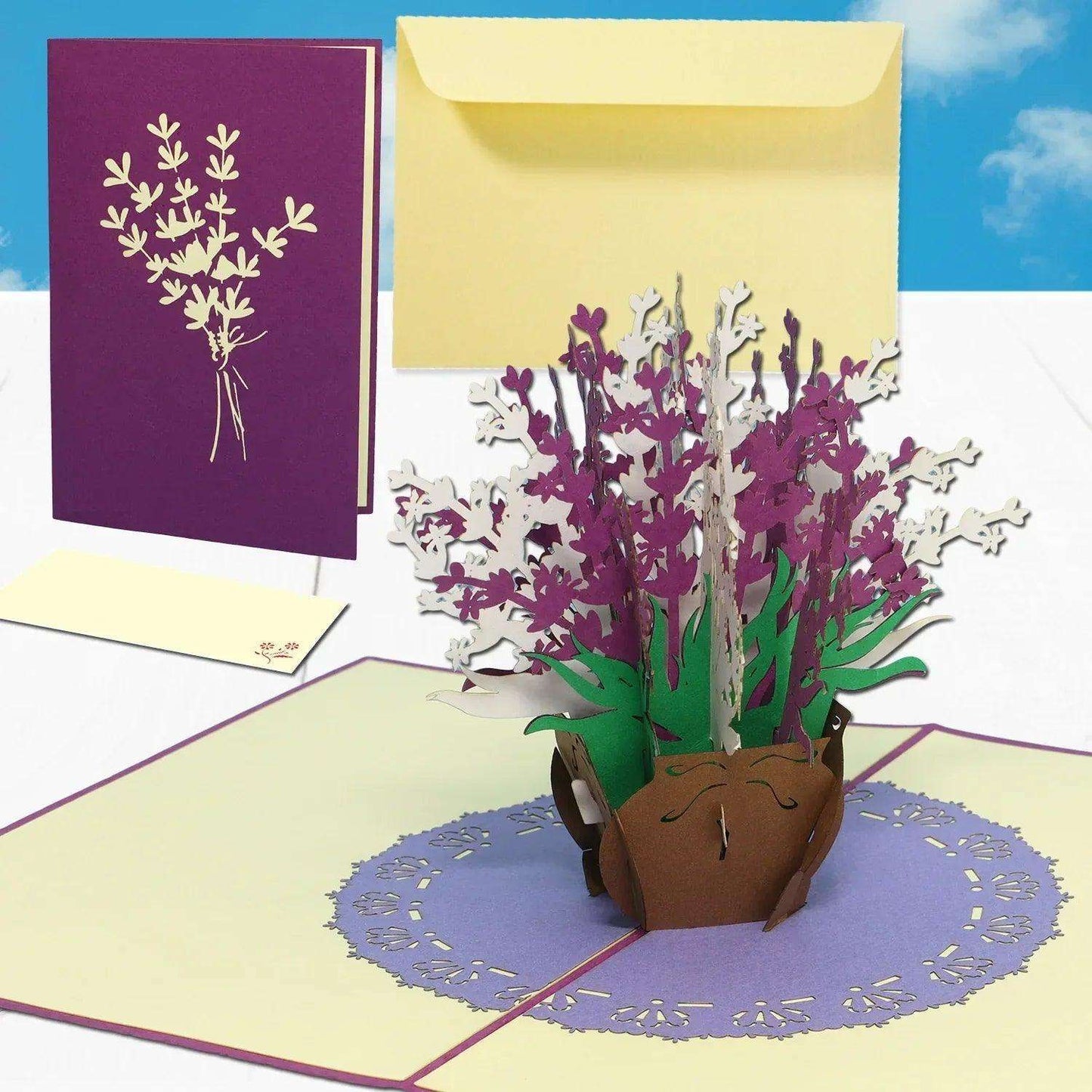 3D Pop-Up Karte Blumenkarte, Lavendel, N392 - LINPopUp