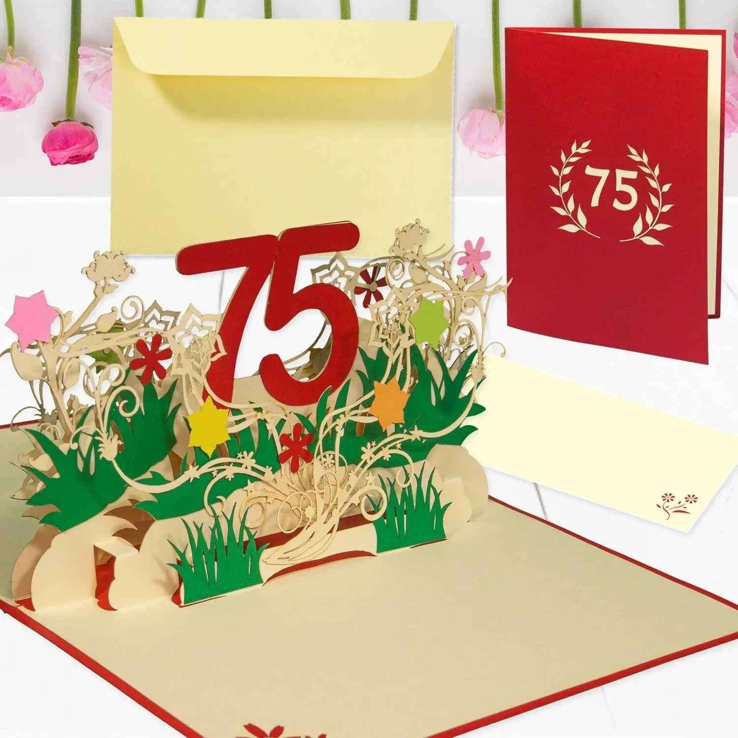 Pop-Up-Karte zum Geburtstag – Zahl 75, Geburtstagseinladung & Jubiläum, N323 LINPopUp N323