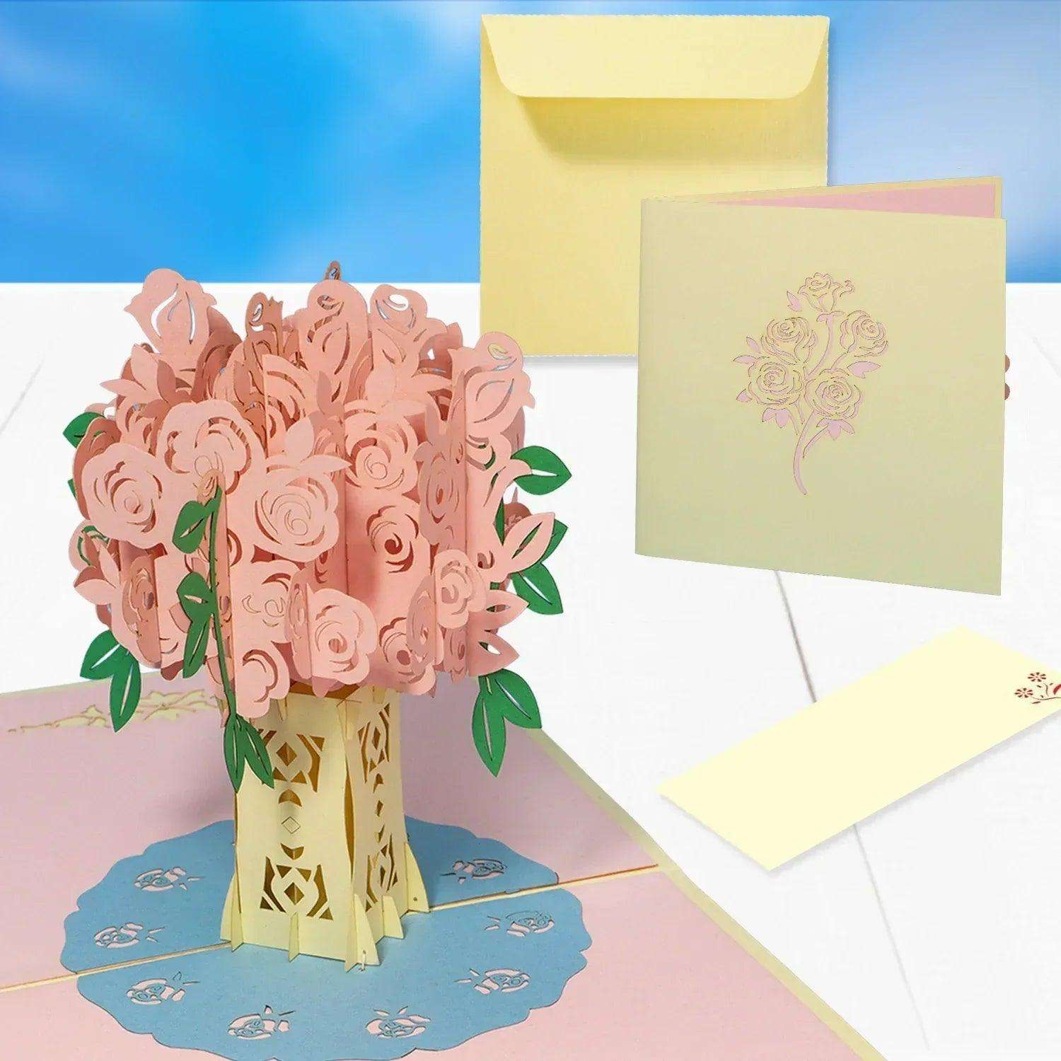 3D Pop-Up Karte Blumenkarte, Blumenstrauß, Rosenstrauß, N385 - LINPopUp