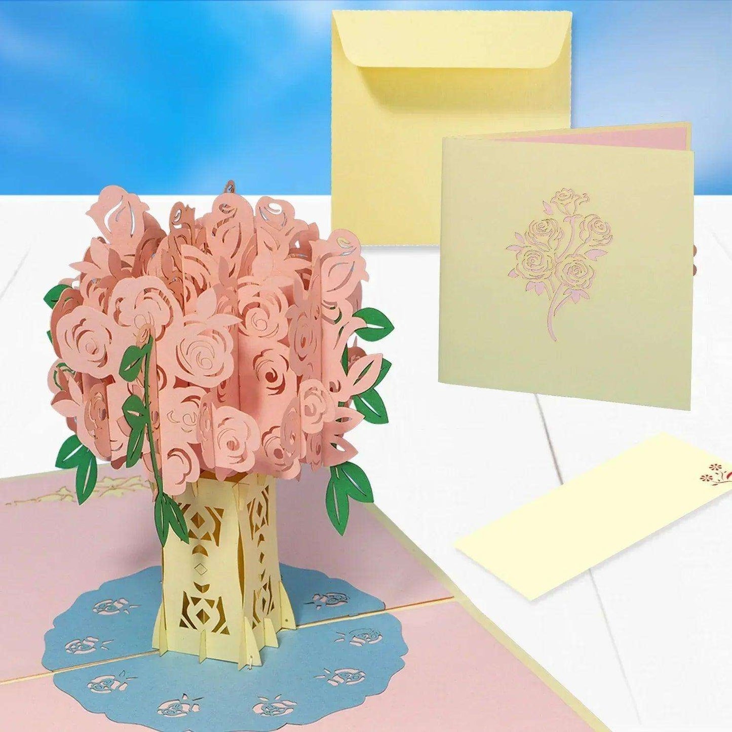 3D Pop-Up Karte Blumenkarte, Blumenstrauß, Rosenstrauß, N385 - LINPopUp