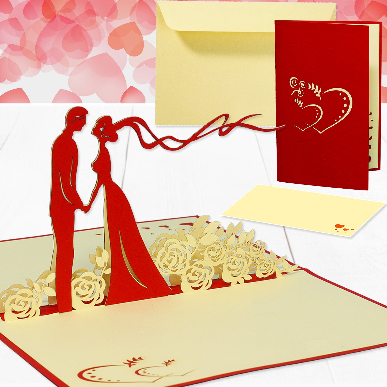 Hochzeitskarte Pop Up 3D - Glückwunschkarte zur Hochzeit, Brautpaar, Blumen, N74