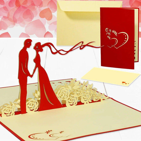 Hochzeitskarte Pop Up 3D - Glückwunschkarte zur Hochzeit, Brautpaar, Blumen, N74 - LINPopUp
