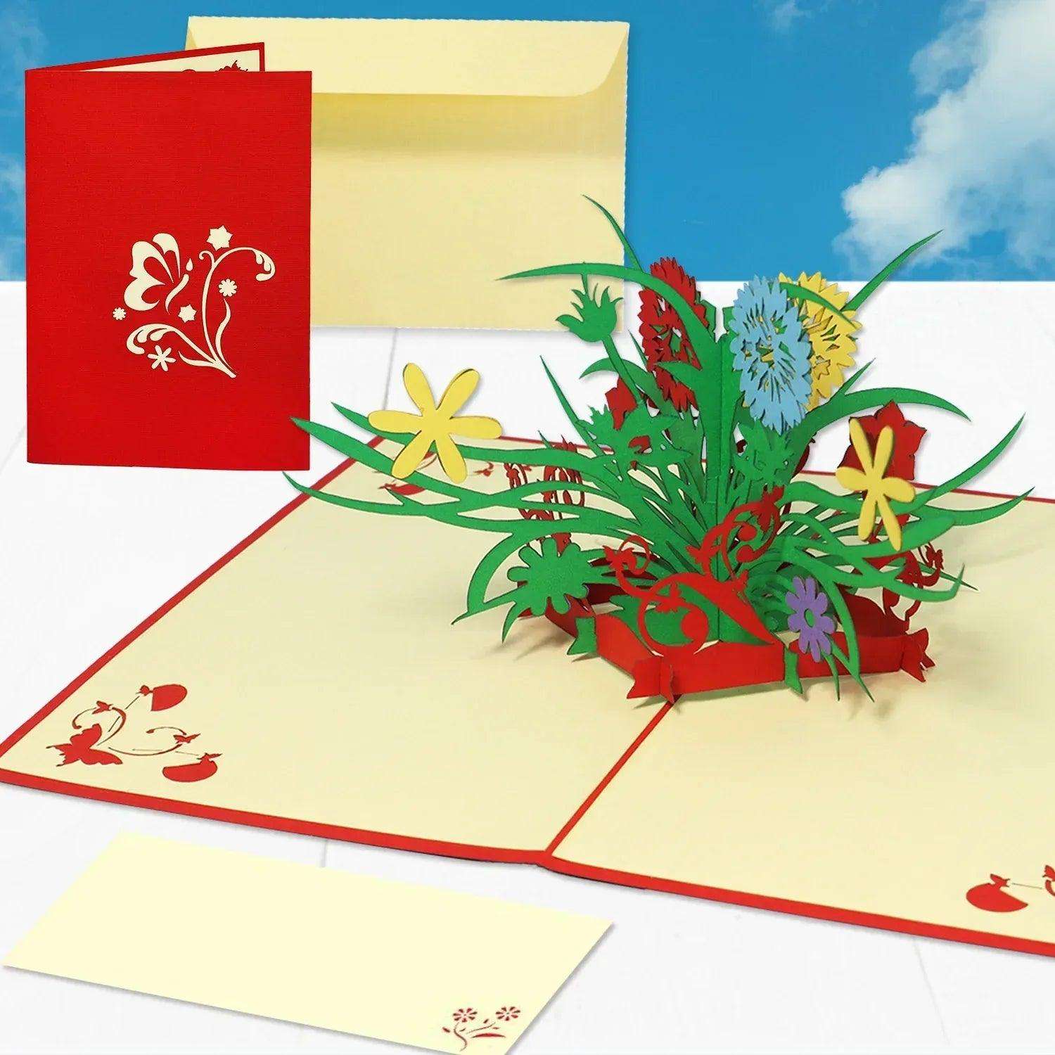 Pop Up Karte 3D Wildblumen – Grußkarte Muttertag & Geburtstag - LINPopUp