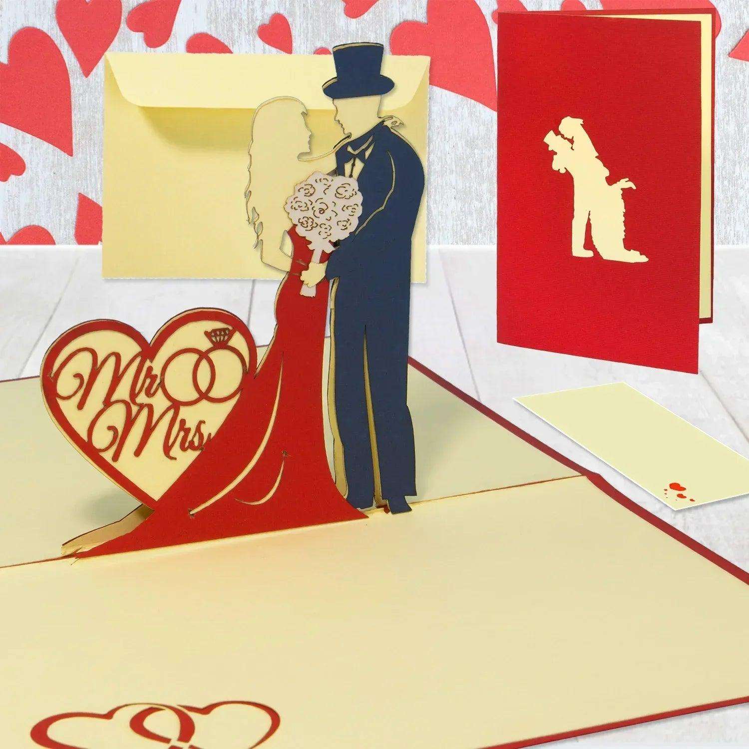 Hochzeitskarte Pop Up 3D - Glückwunschkarte zur Hochzeit, Brautpaar Mr./Mrs., N311 LINPopUp N311