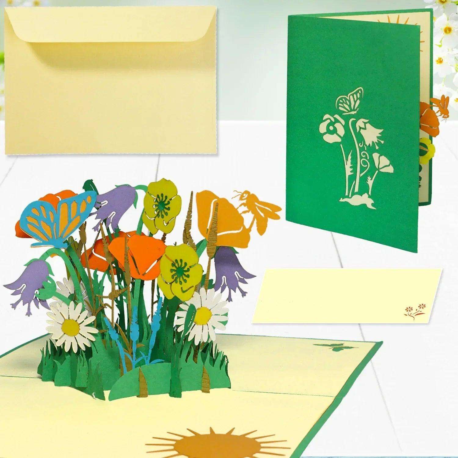 Pop Up Karte 3D Blumen Schmetterling Biene – Grußkarte Geburtstag & Muttertag LINPopUp 17613-N356