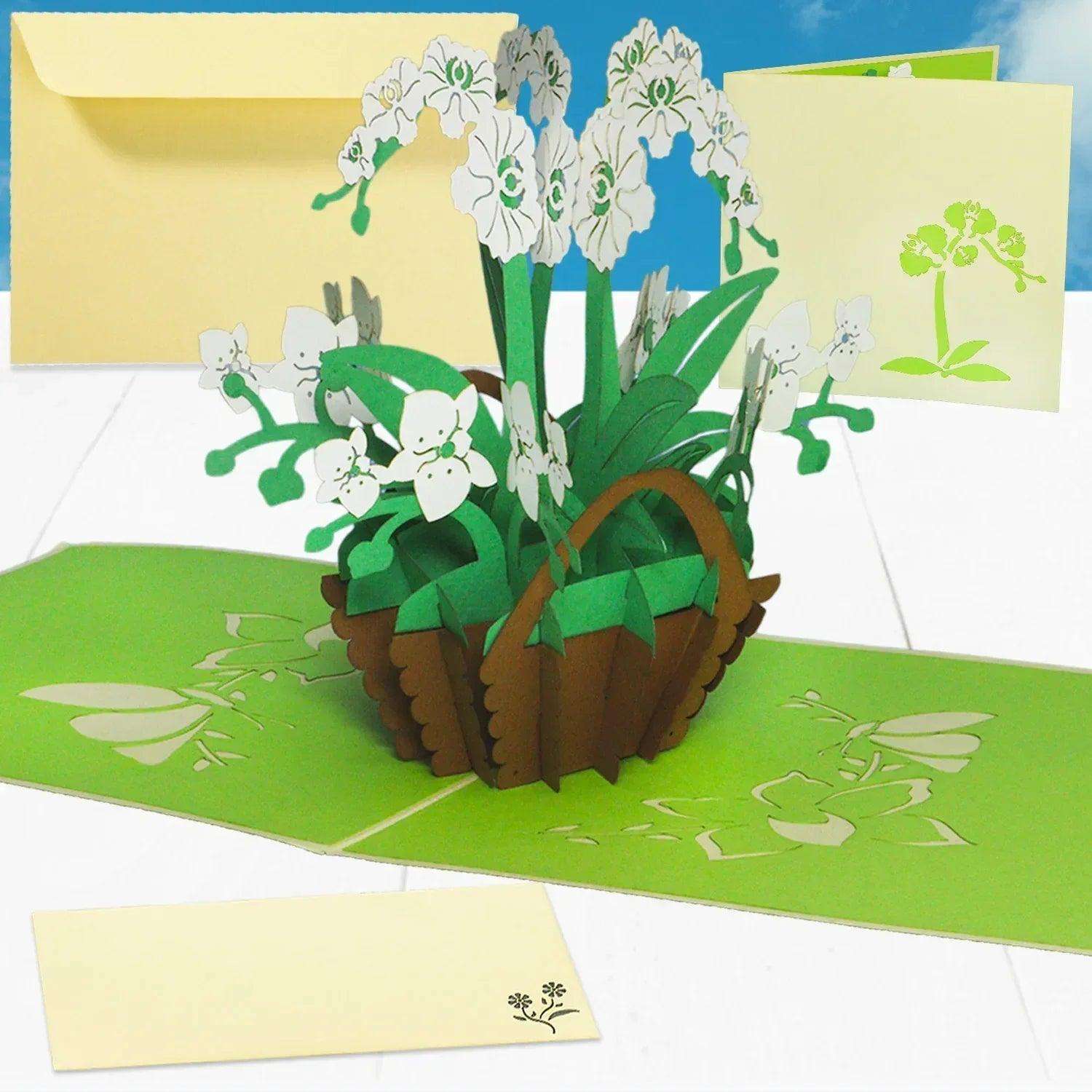 Pop Up Karte 3D Orchidee Weißgrün – Grußkarte Muttertag & Geburtstag - LINPopUp