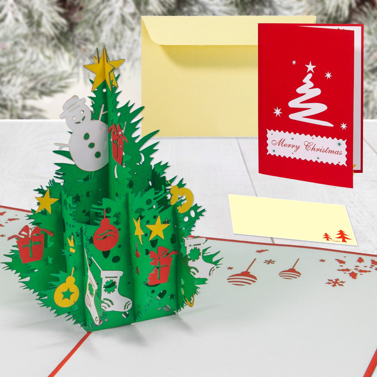 Pop Up Weihnachtskarte 3D - Klassischer Weihnachtsbaum, Tannenbaum, N459