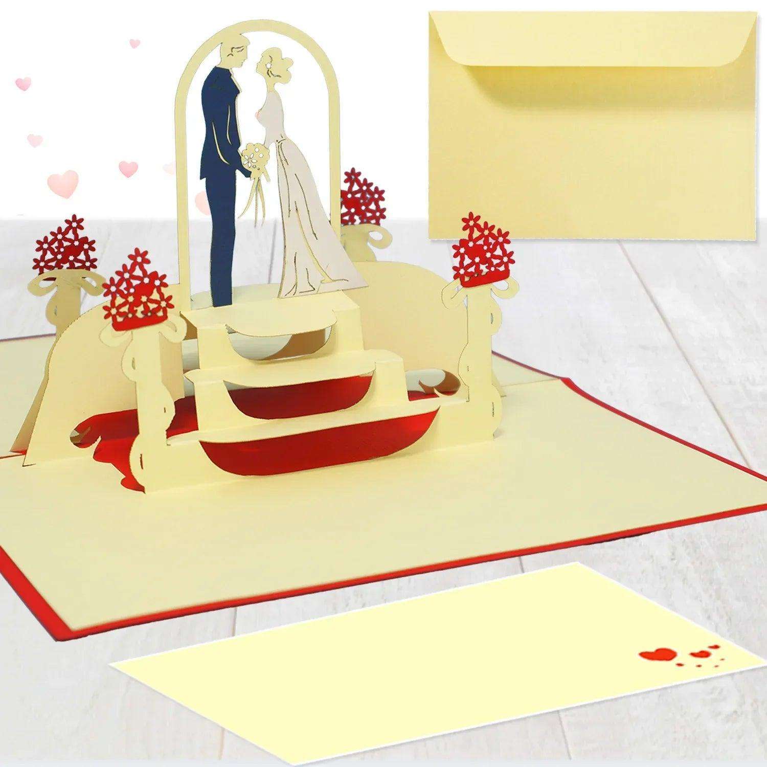 Hochzeitskarte Pop Up 3D - Glückwunschkarte zur Hochzeit, Brautpaar, Altar, N79 - LINPopUp