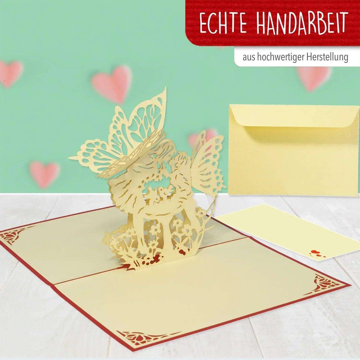 Hochzeitskarte Pop Up 3D - Glückwunschkarte zur Hochzeit, Küssende Elfen, rot, N68 LINPopUp N68