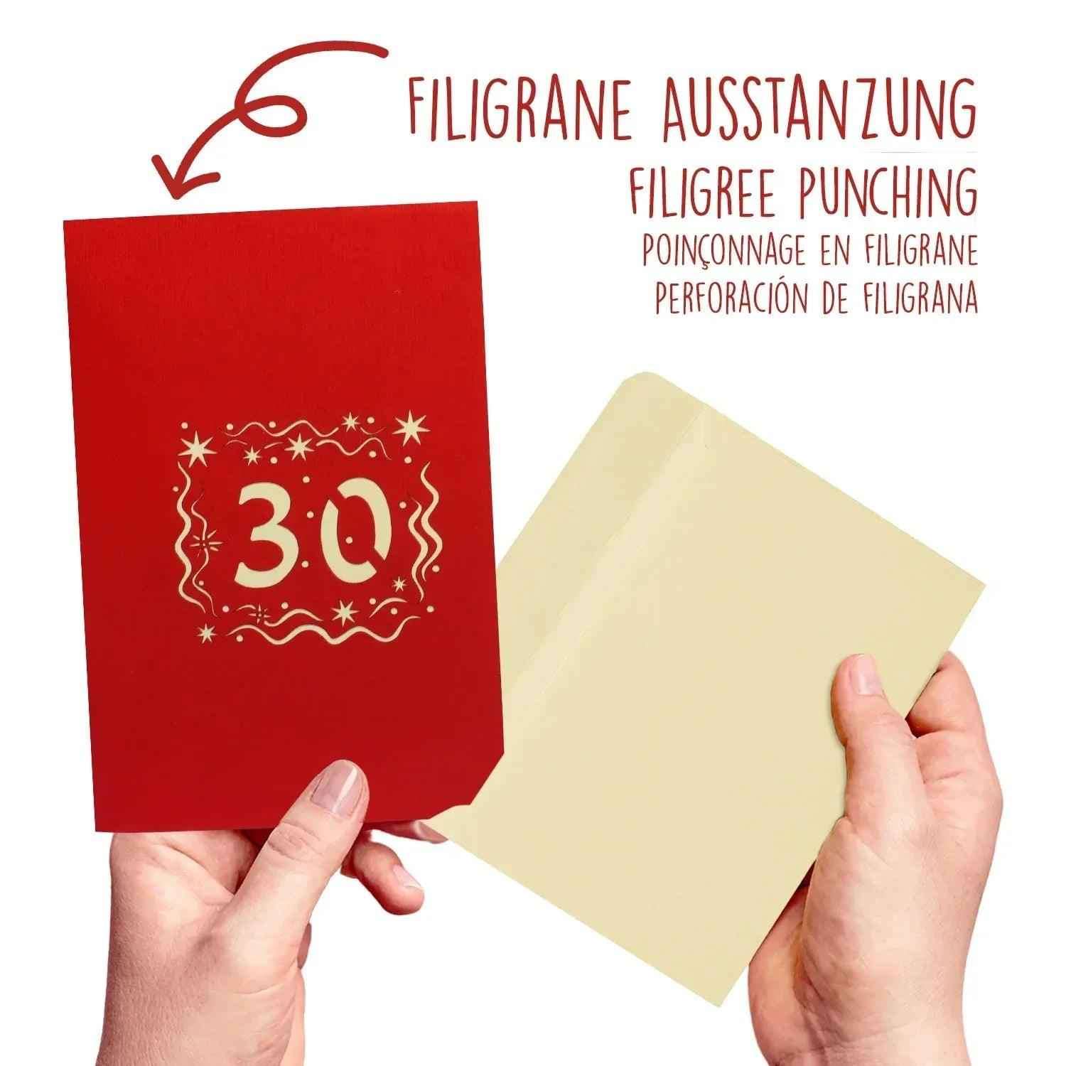 Pop-Up-Karte zum Geburtstag – Zahl 30, Geburtstagseinladung & Jubiläum, N241