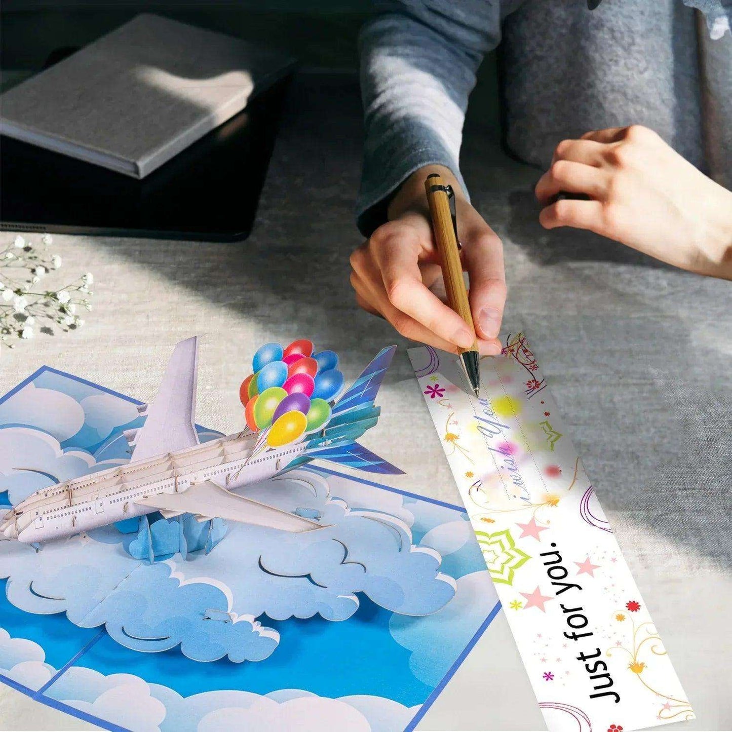 3D Pop-Up Karte Flugzeug & Luftballons, N163 - LINPopUp